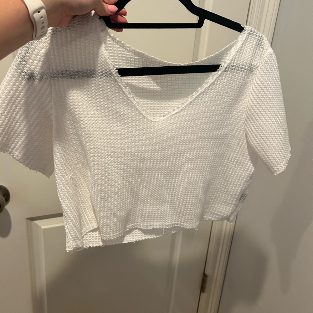 SHEIN waffled cropped shirt